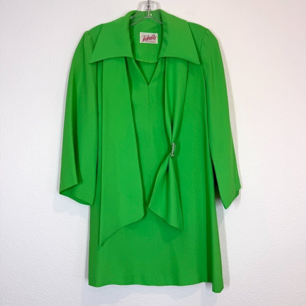 Vintage Indorables of California 60s Pants Suit Set Bright Green Retro Medium - Picture 3 of 14